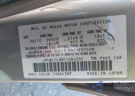 2012 Mazda Mazda3 I Touring from USA, damaged, VIN JM1BL1L88C1684205